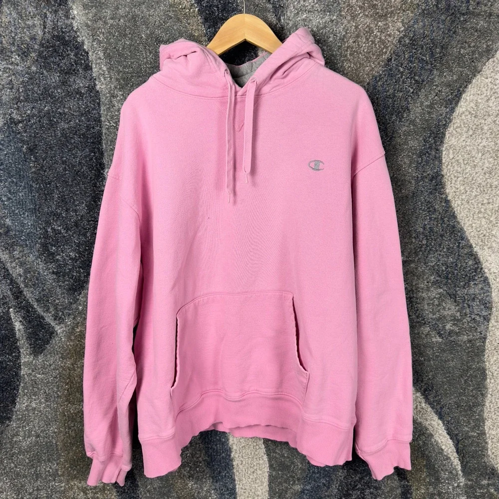 Y2K Champion‎ Pullover Hoodie Mens XL Pink Embroidered Logo Streetwear
